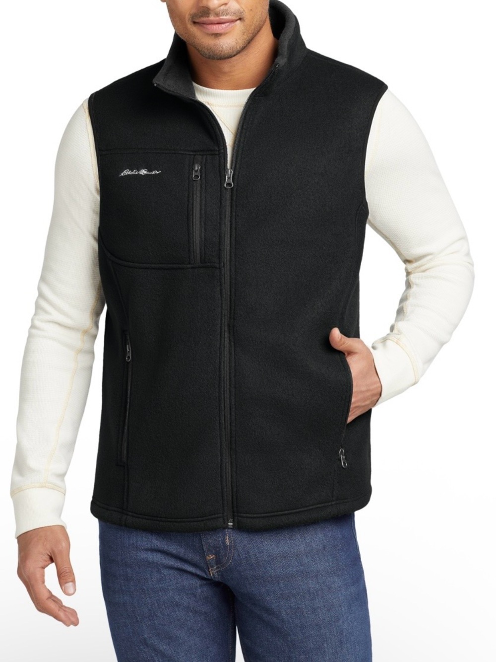 Eddie Bauer Men’s Black Fleece Vest Size XXL 2XL Pockets Full Zip